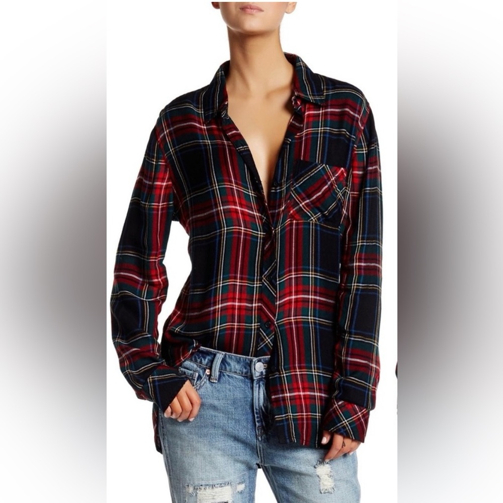 Anthropologie Beach Lunch Lounge Plaid Button Down Shirt Small EUC